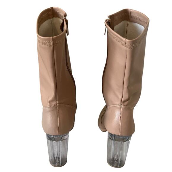Mona Women Nude Pointed Boots Lucite Clear Block Heel Size MX 6 US 9 NWOB - Picture 4 of 6